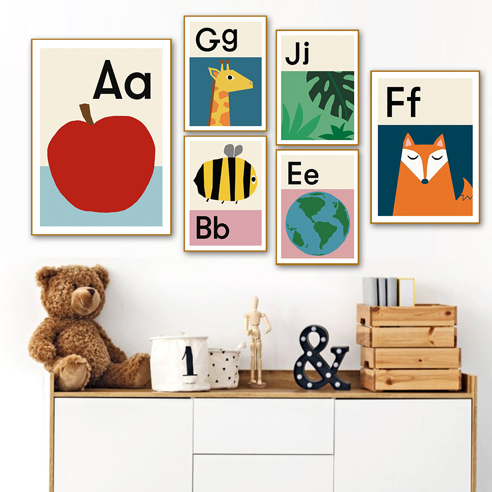 Baby Nursery Images Free - Poster Alfabet ABCD Kartun Lukisan Kanvas