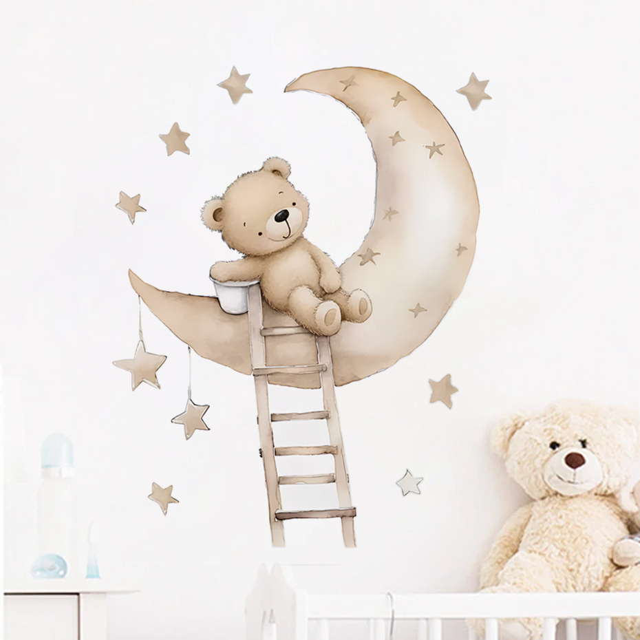 Baby Nursery Decor Boy - Stiker dinding awan bintang beruang lucu