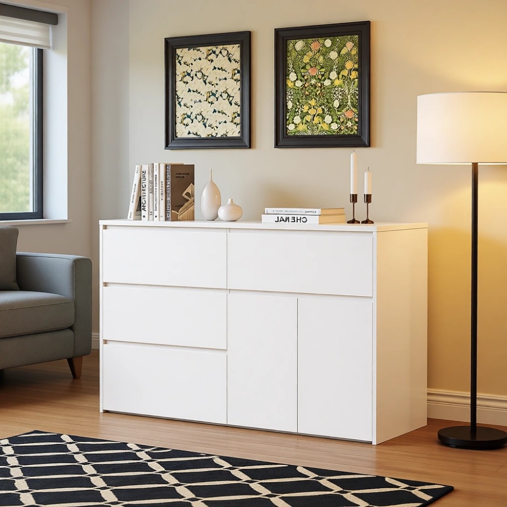 Drawer Dresser White - Lemari Pakaian Putih dengan 4 Laci