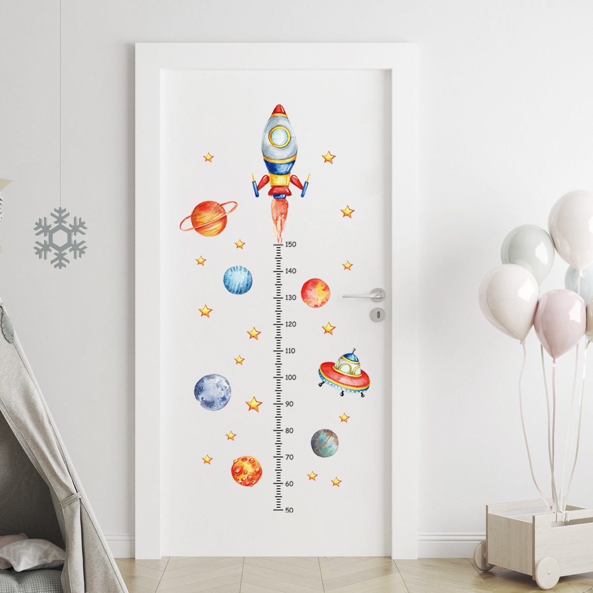 Baby Nursery Decor Boy - Stiker dinding pengukur tinggi roket Planet