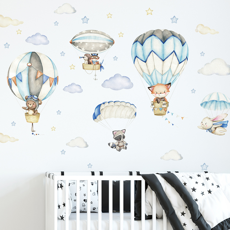Baby Nursery Things - Stiker dinding balon udara hewan lucu