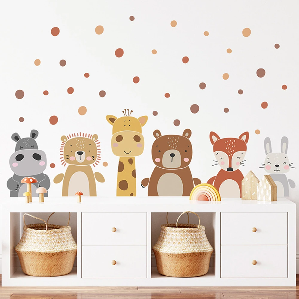 Baby Nursery Peel And Stick Wallpaper - Boho Lucu Jerapah Beruang Hewan Titik