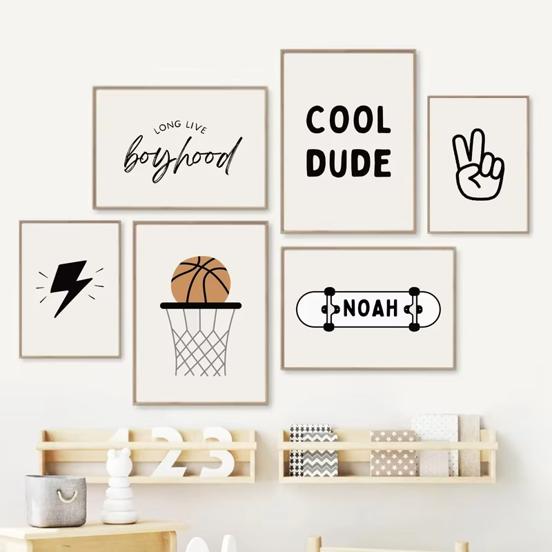 Baby Nursery Decor Boy - Poster Anak-anak Olahraga Skateboard Basket Anak