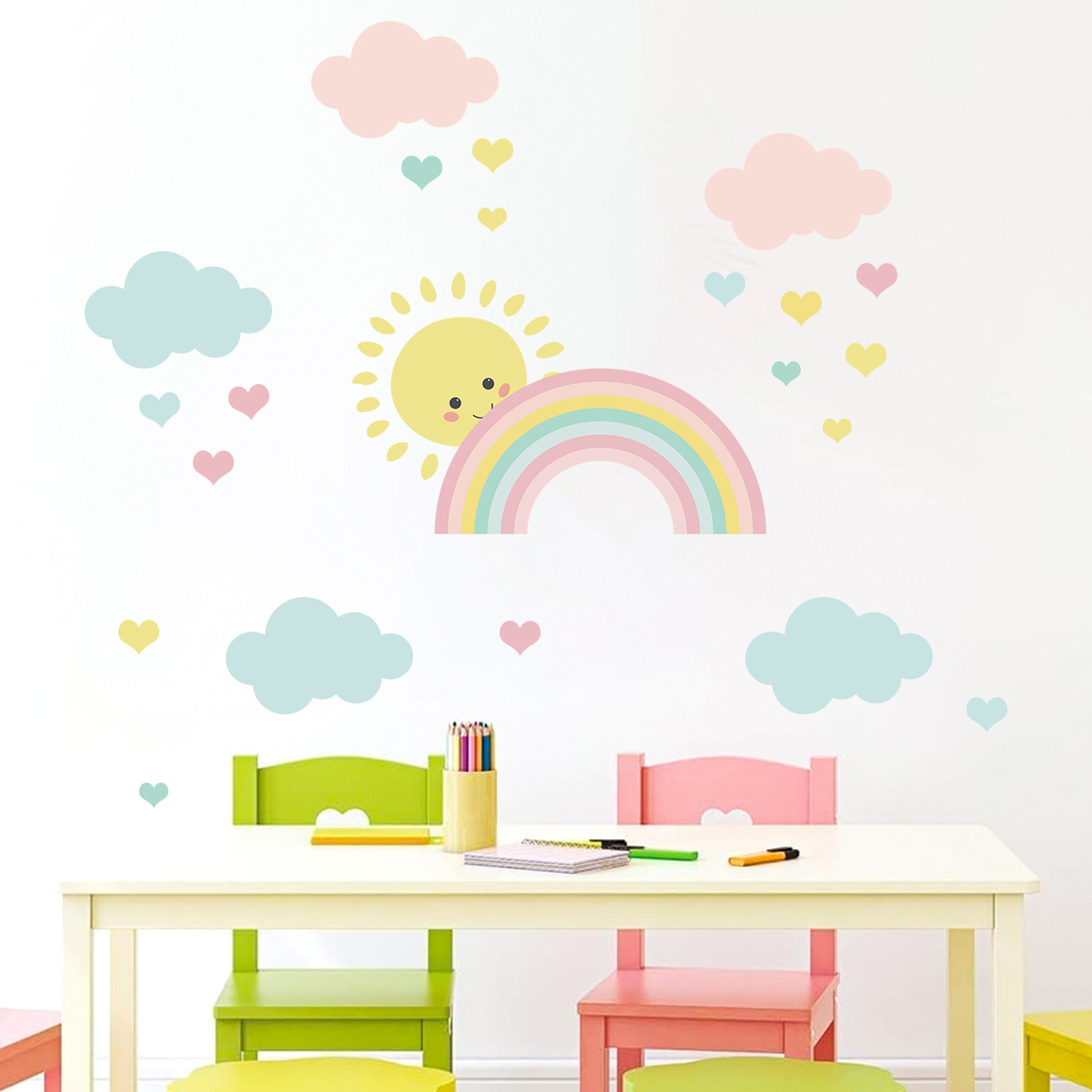 Baby Nursery Decor Boy - Stiker Dinding Awan Pelangi Matahari Kartun