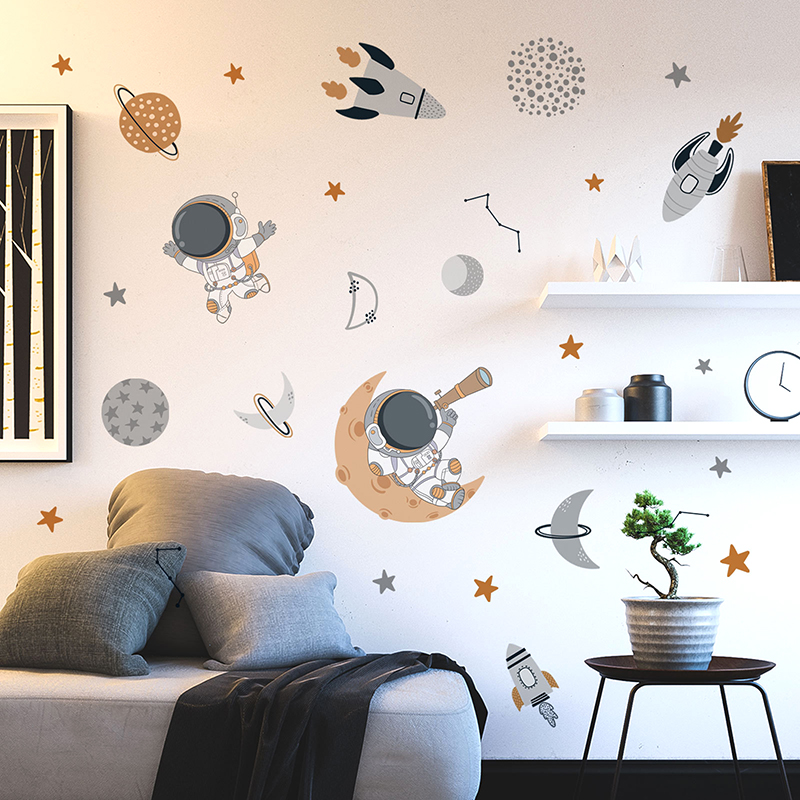 Baby Nursery Decor Boy - Stiker Dinding Roket Planet Astronot Luar