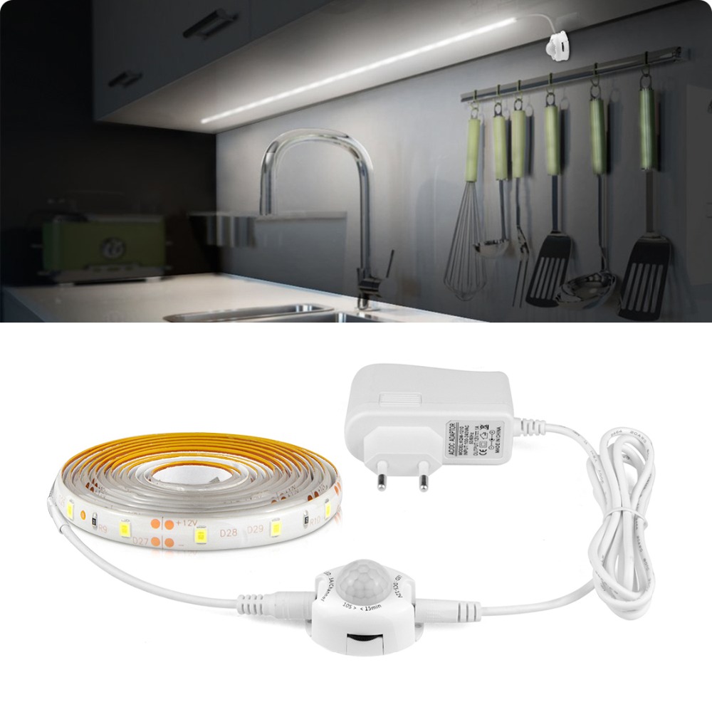 Drawer Dresser White - Lampu Strip LED Sensor gerak PIR