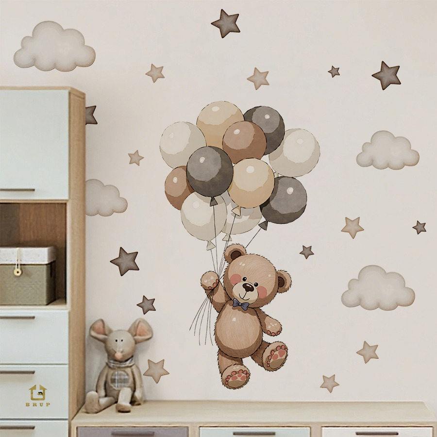 Baby Nursery Things - Stiker Dinding Beruang Teddy yang Menggemaskan,