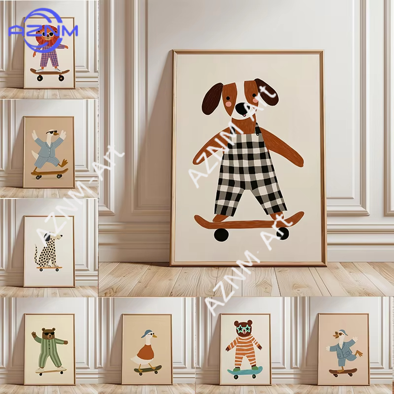 Baby Nursery Things - 1 Buah Poster Skateboard Hewan Lucu