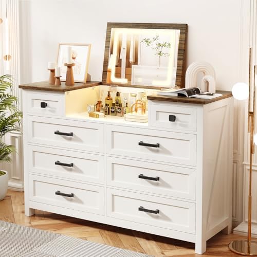 Drawer Dresser White - Lemari dengan Cermin LED, 8 Laci,