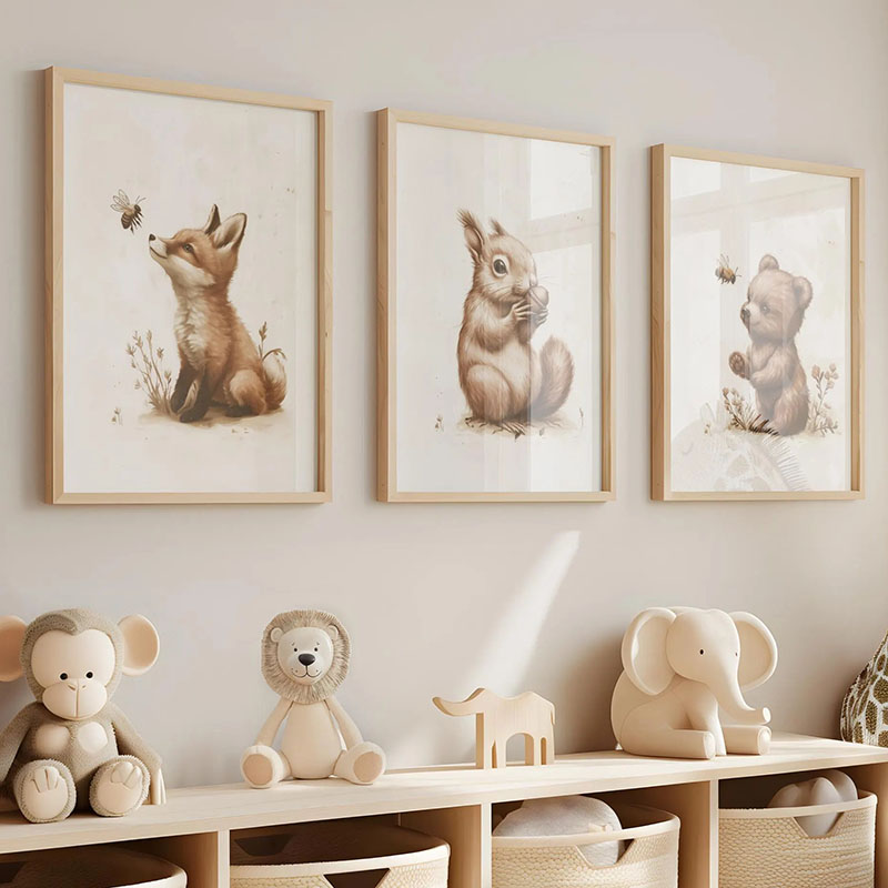 Baby Nursery Pictures - Poster Hewan Beruang Kelinci Rubah Rusa