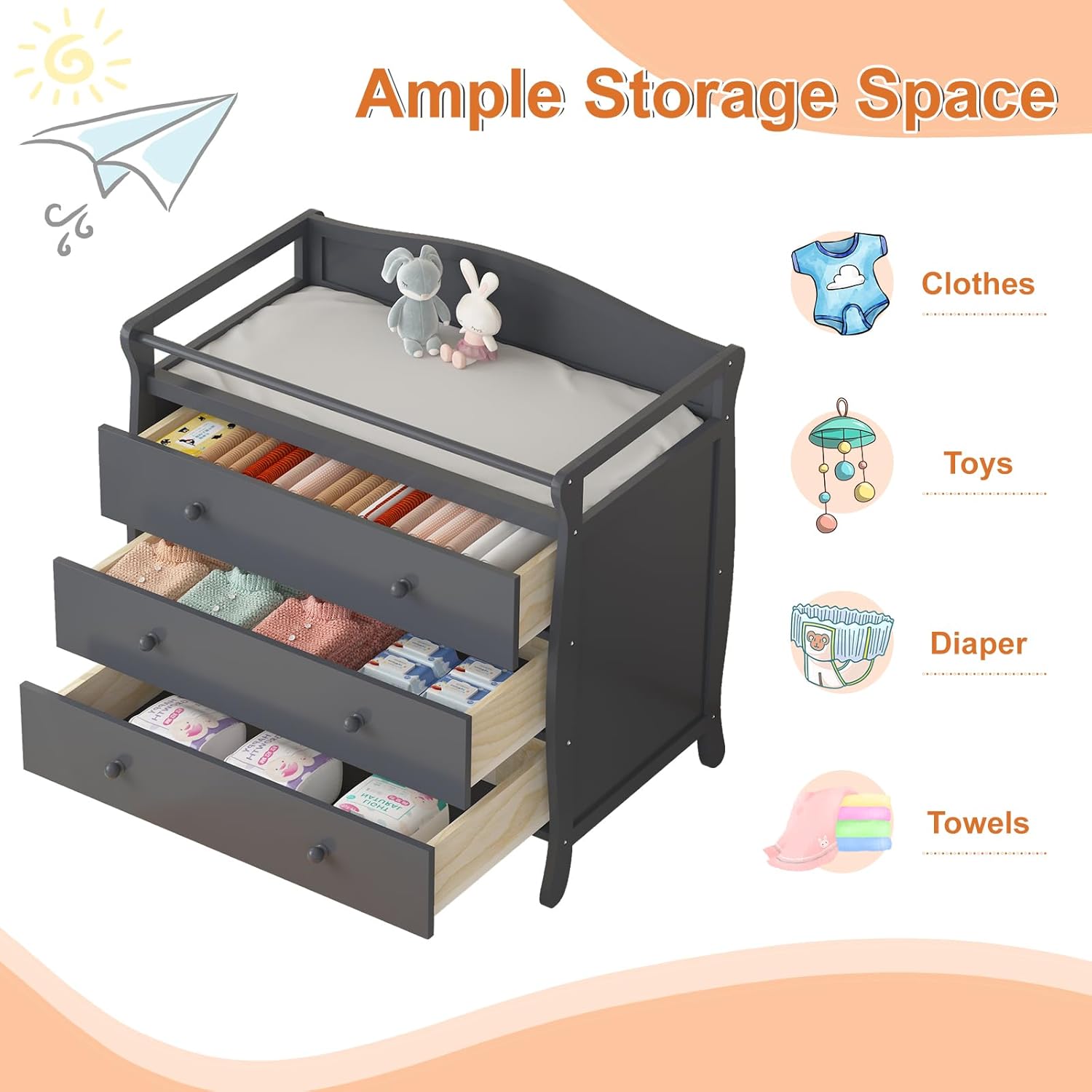 Meja Ganti Popok Bayi 3 Laci K - Baby Nursery Dresser ulasan dan harga