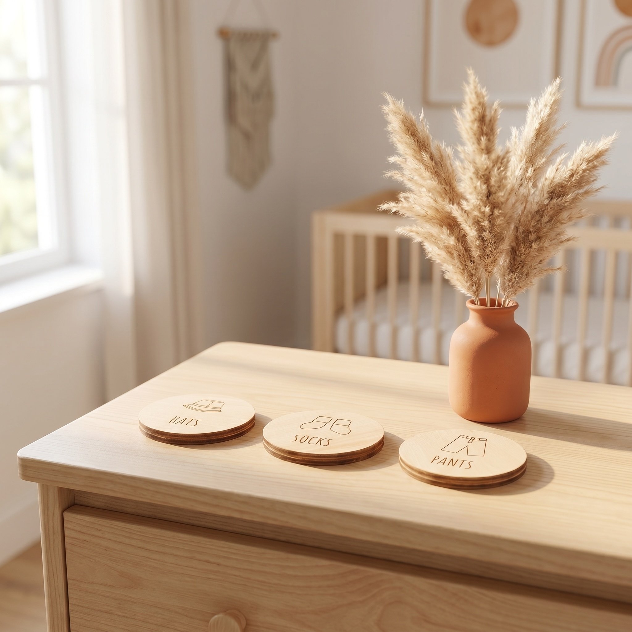 Label Kayu Bulat untuk Pakaian - Baby Nursery Dresser ulasan dan harga
