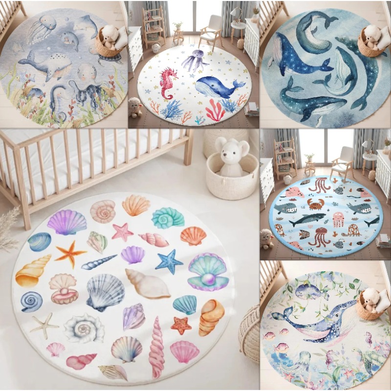 Karpet Bulat Hewan Laut Biru – - Baby Nursery Carpet ulasan dan harga