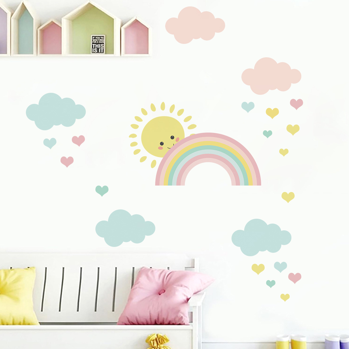 Stiker Dinding Awan Pelangi Ma - Baby Nursery Decor Boy ulasan dan harga