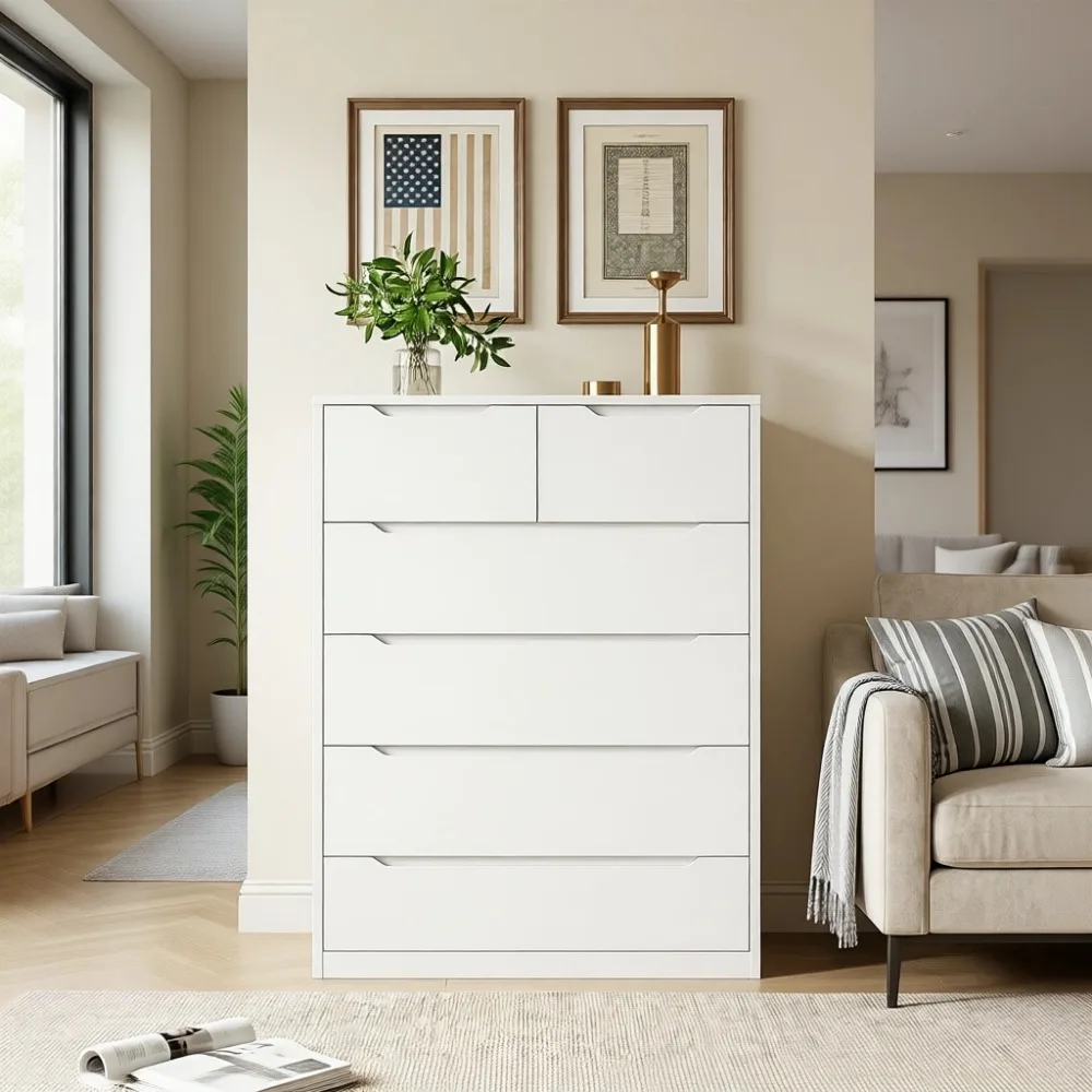 Lemari Pakaian Putih dengan 6  - Drawer Dresser White ulasan dan harga