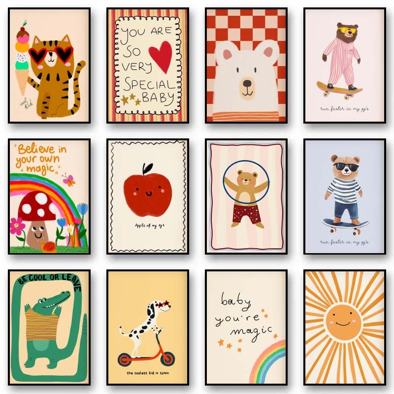 Poster Hewan Cetakan Nordic Bu - Baby Nursery Pictures ulasan dan harga