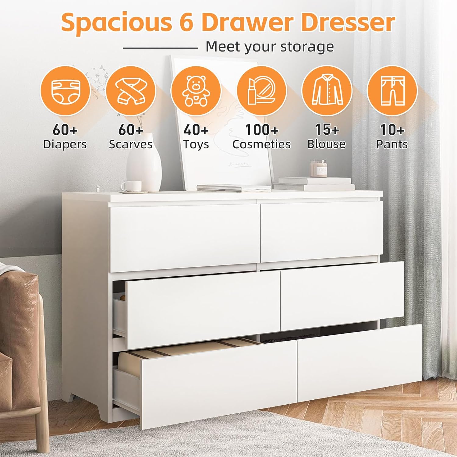 Lemari Laci Kayu Putih 6 Laci  - Drawer Dresser White ulasan dan harga